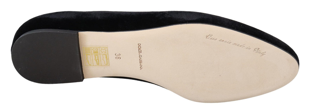 Dolce &amp; Gabbana Black Velvet Slip Ons Loafers Flats Shoes