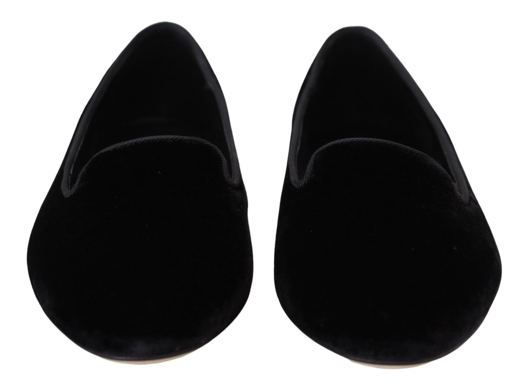 Dolce &amp; Gabbana Black Velvet Slip Ons Loafers Flats Shoes