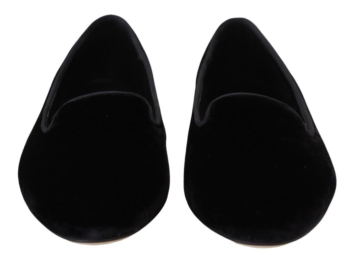 Dolce &amp; Gabbana Black Velvet Slip Ons Loafers Flats Shoes