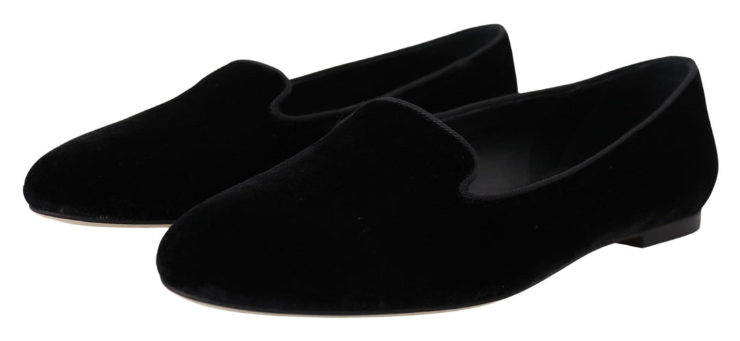 Dolce &amp; Gabbana Black Velvet Slip Ons Loafers Flats Shoes