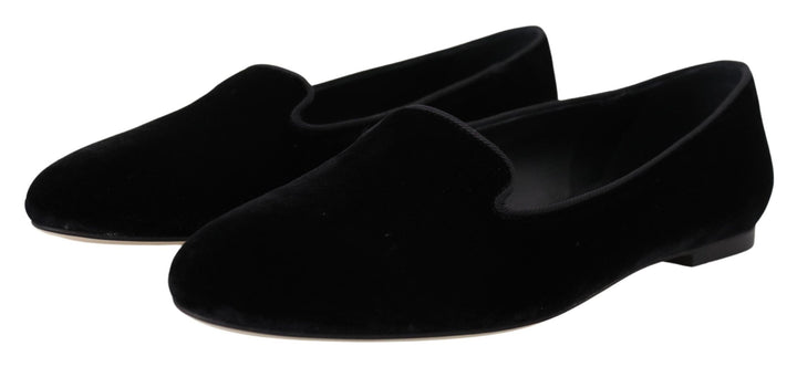 Dolce &amp; Gabbana Black Velvet Slip Ons Loafers Flats Shoes