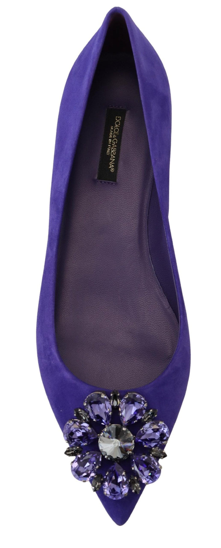 Dolce &amp; Gabbana Purple Suede Crystals Loafers Flats Shoes