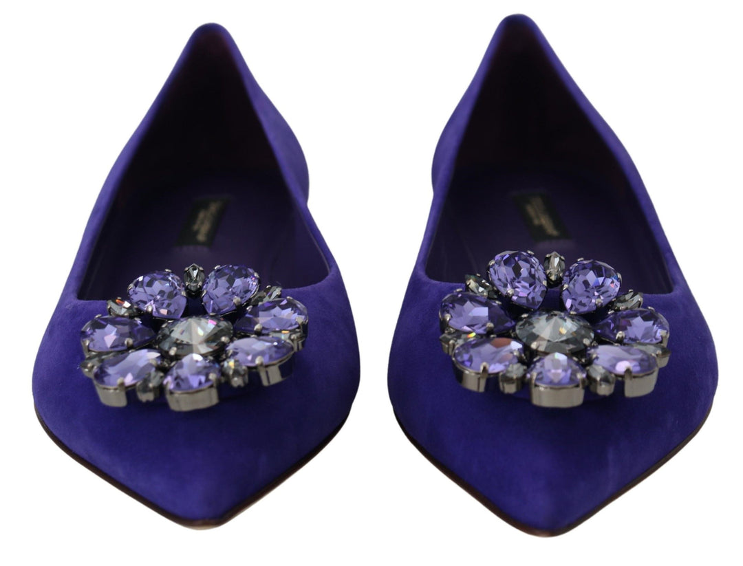 Dolce &amp; Gabbana Purple Suede Crystals Loafers Flats Shoes