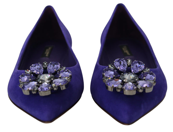 Dolce &amp; Gabbana Purple Suede Crystals Loafers Flats Shoes