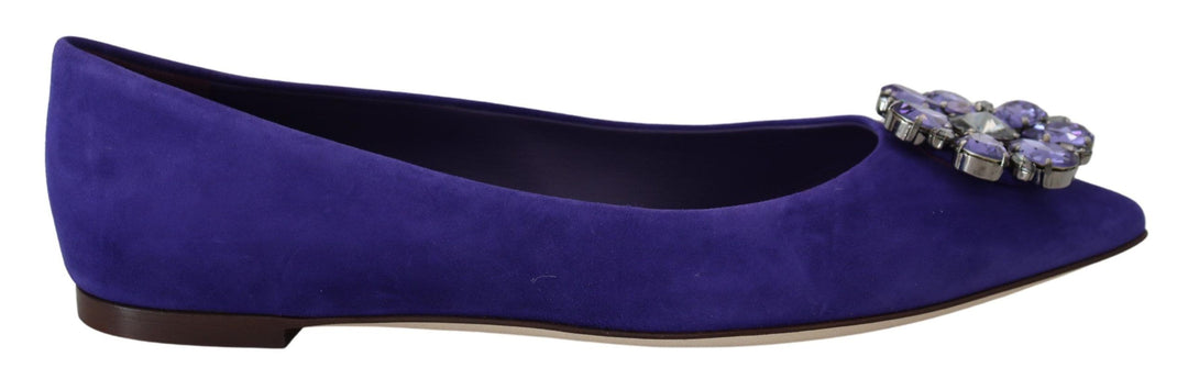 Dolce &amp; Gabbana Purple Suede Crystals Loafers Flats Shoes