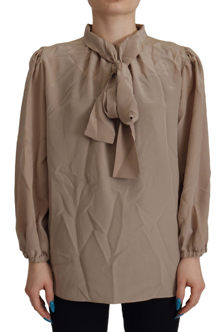 Dolce &amp; Gabbana Brown Waistband Sleeves Ascot Collar Top Blouse