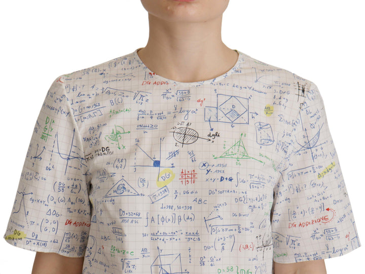 Dolce &amp; Gabbana White Cotton Algebra Print Short Sleeves Top