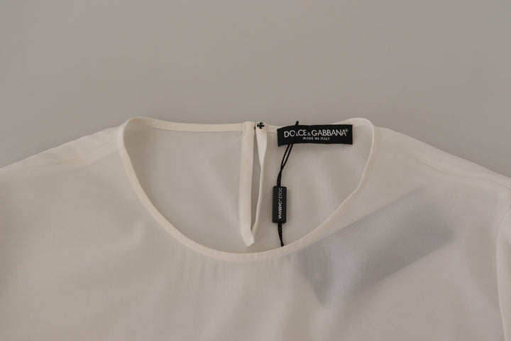 Dolce &amp; Gabbana White Silk DG Logo Embroidered Long Sleeves Blouse