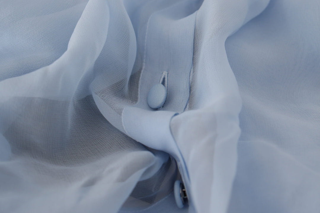 Dolce &amp; Gabbana Light Blue Silk Ascot Collar Long Sleeves Top