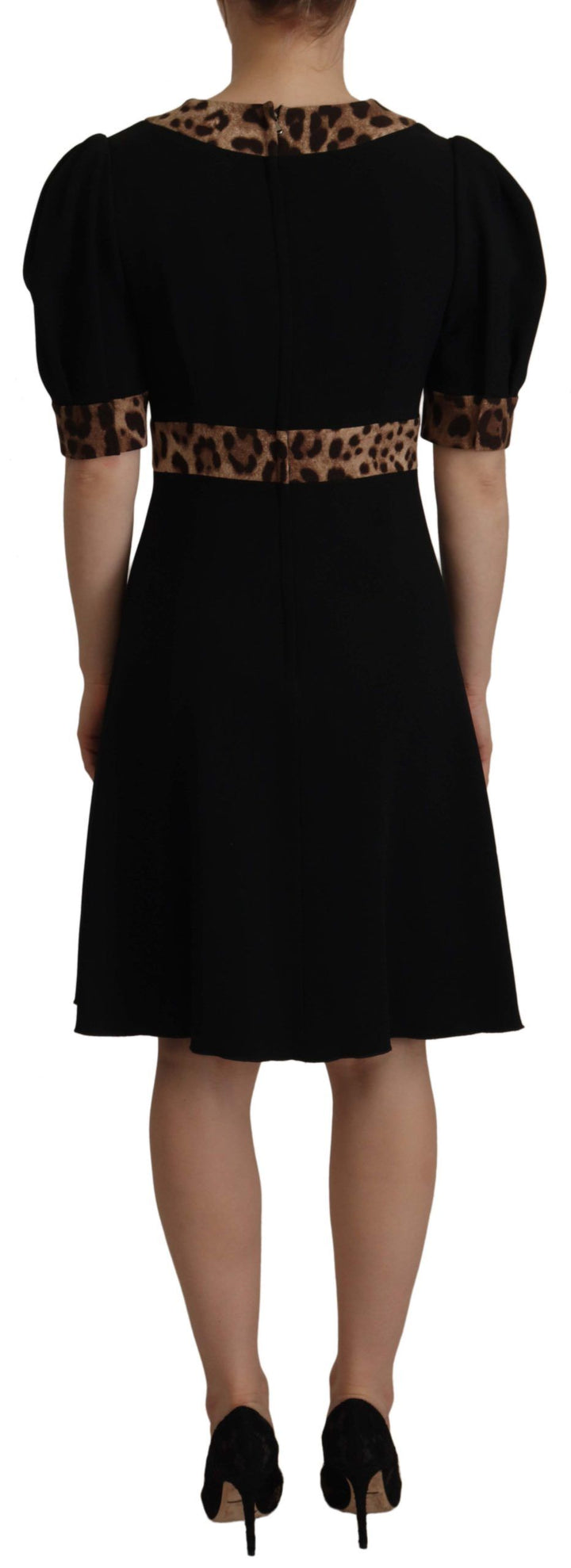 Dolce &amp; Gabbana Black Leopard A-line Knee Length Dress