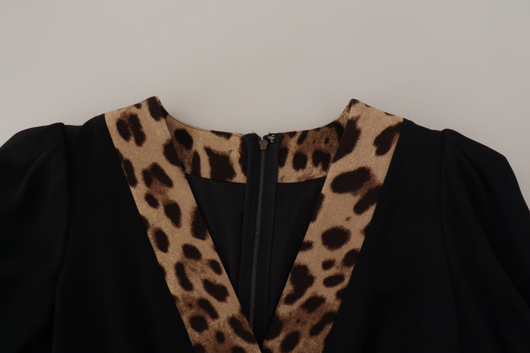 Dolce &amp; Gabbana Black Leopard A-line Knee Length Dress