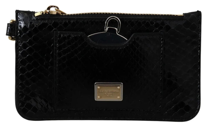 Dolce &amp; Gabbana Black Leather Coin Purse Wristlet Mirror Agnese Wallet