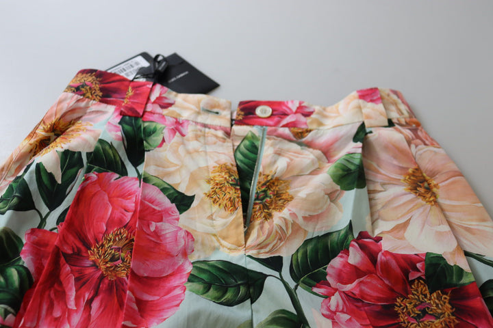 Dolce &amp; Gabbana Multicolor Flora Printed High Waist Cropped Trouser Pants