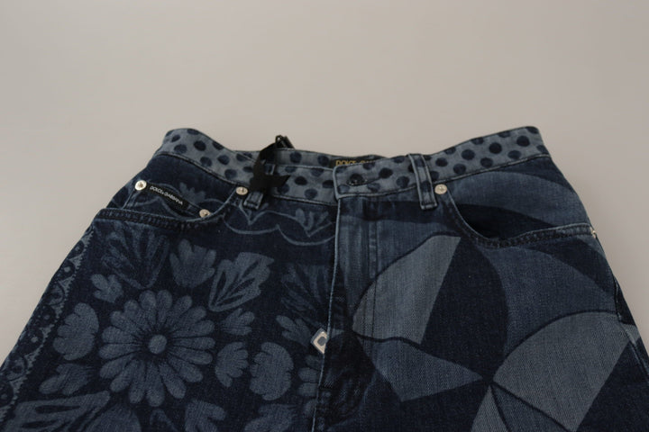 Dolce &amp; Gabbana Blue Floral High Waist Skinny Denim Jeans
