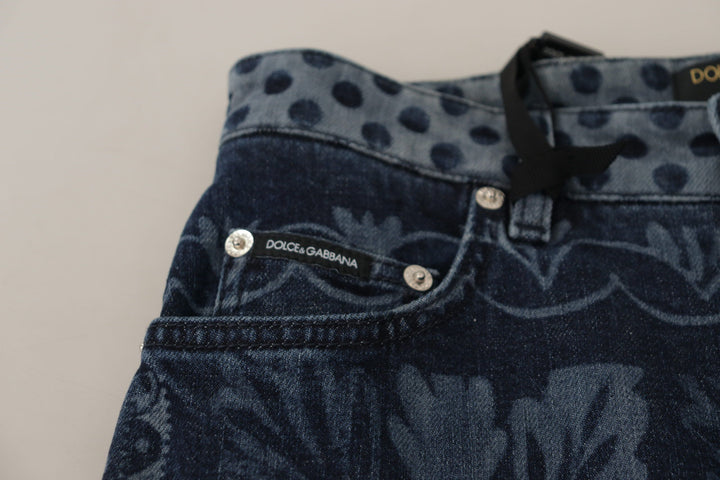 Dolce &amp; Gabbana Blue Floral High Waist Skinny Denim Jeans