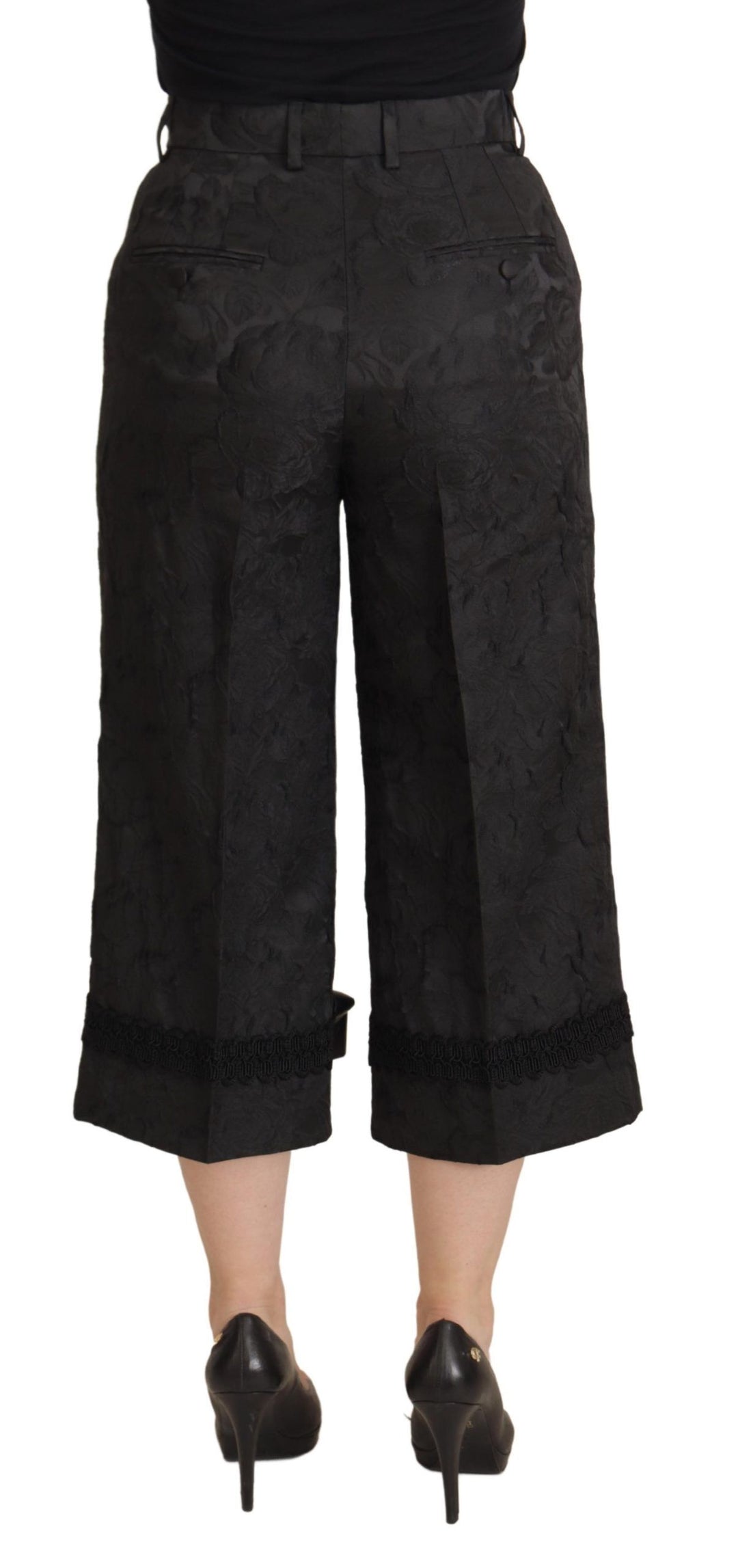 Dolce &amp; Gabbana Black Brocade Cropped High Waist Pants