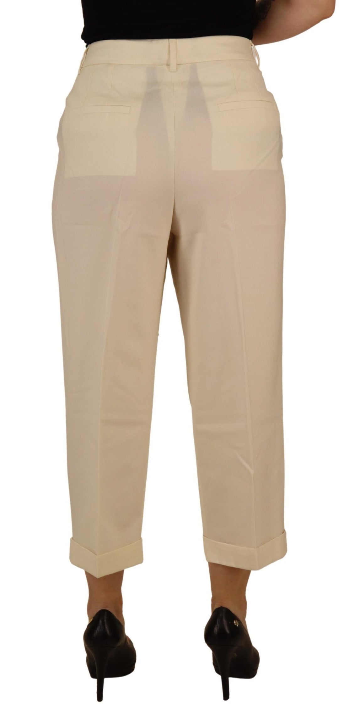 Dolce &amp; Gabbana Ivory High Waist Cropped Folded Hem Trousers Pants