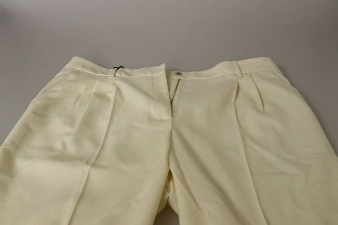 Dolce &amp; Gabbana Ivory High Waist Cropped Folded Hem Trousers Pants