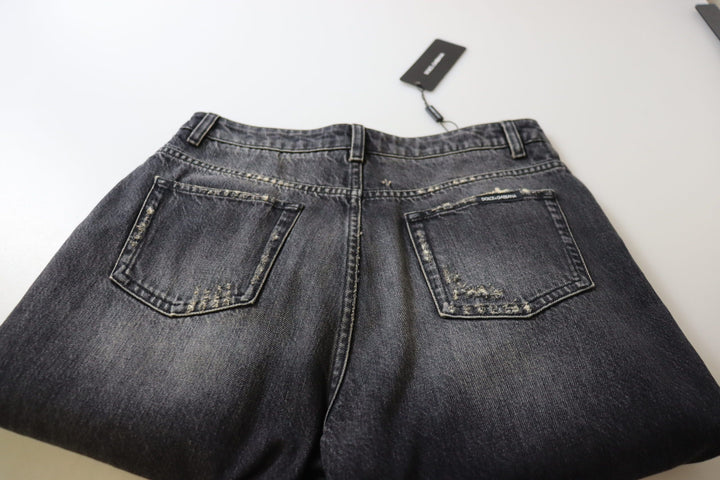 Dolce &amp; Gabbana Black Washed Tattered High Waist Denim Jeans