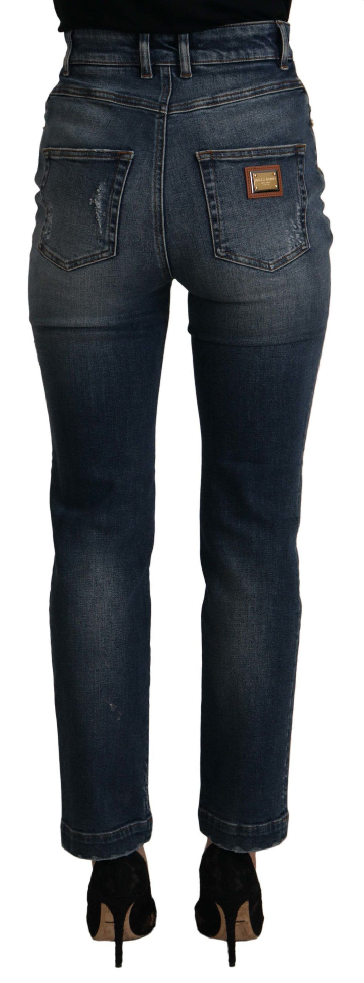 Dolce &amp; Gabbana Blue Denim Crystal Embellished Pants Jeans