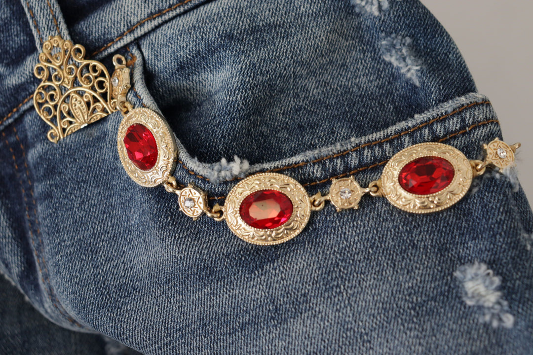Dolce &amp; Gabbana Blue Denim Crystal Embellished Pants Jeans