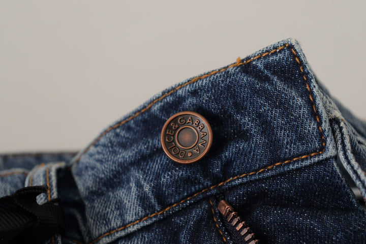 Dolce &amp; Gabbana Blue Denim Baroque Heart Logo Patch Pants Jeans