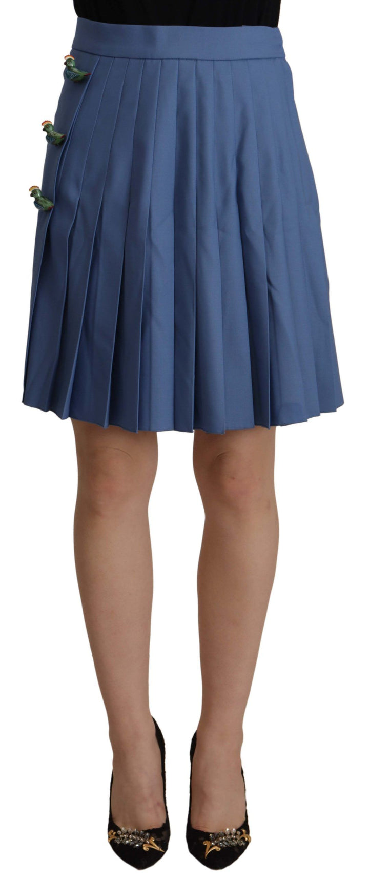 Dolce &amp; Gabbana Blue Embellished Pleated Mini Skirt Wool
