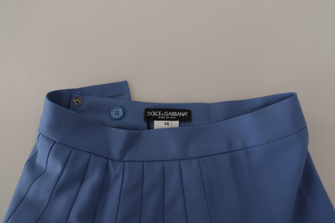 Dolce &amp; Gabbana Blue Embellished Pleated Mini Skirt Wool