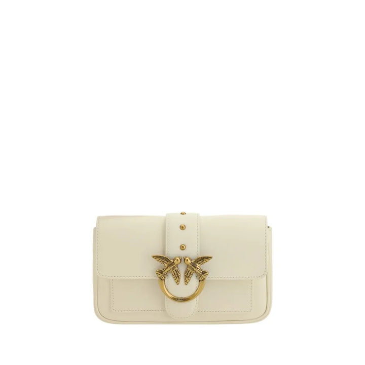 PINKO White Calf Leather Bos Taurus Shoulder Bag