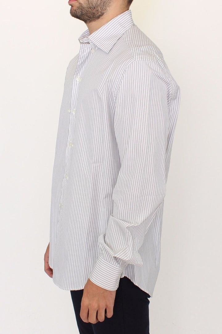 Ermanno Scervino White Gray Striped Regular Fit Casual Shirt