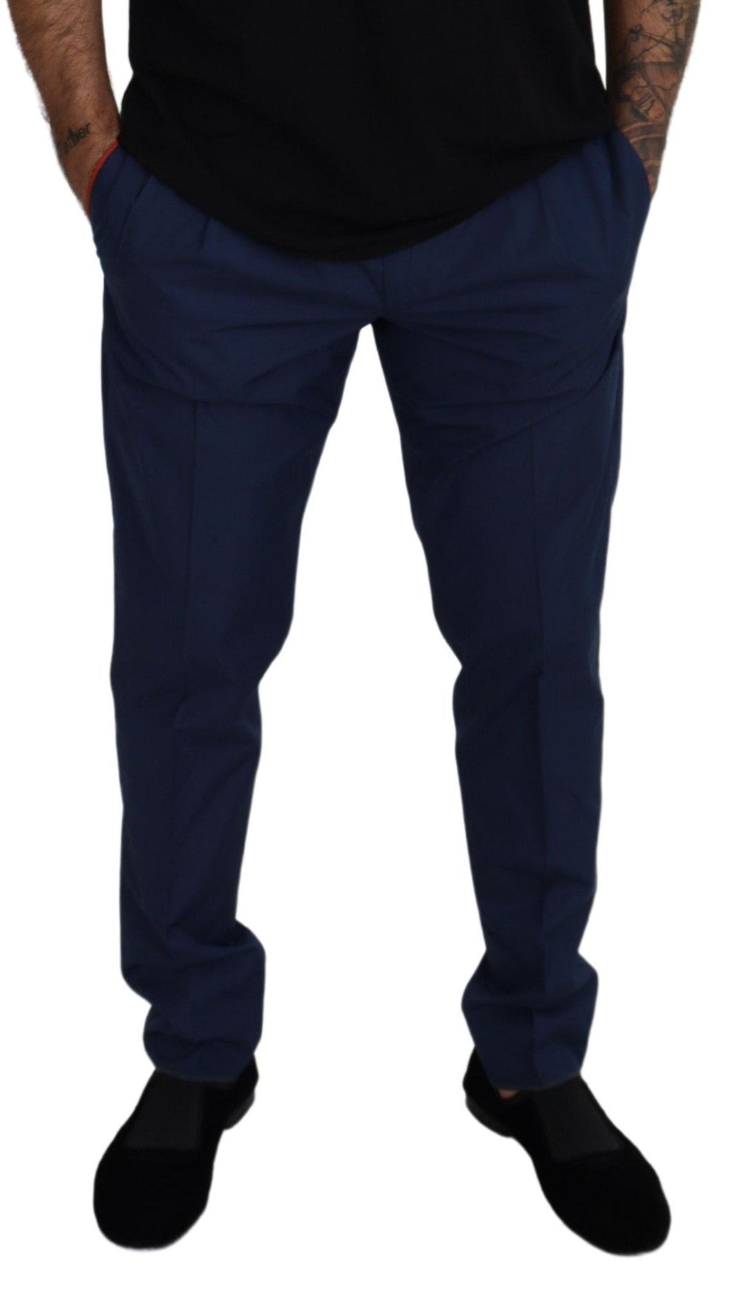 Dolce &amp; Gabbana Blue Cotton Silk Trousers Chinos Pants