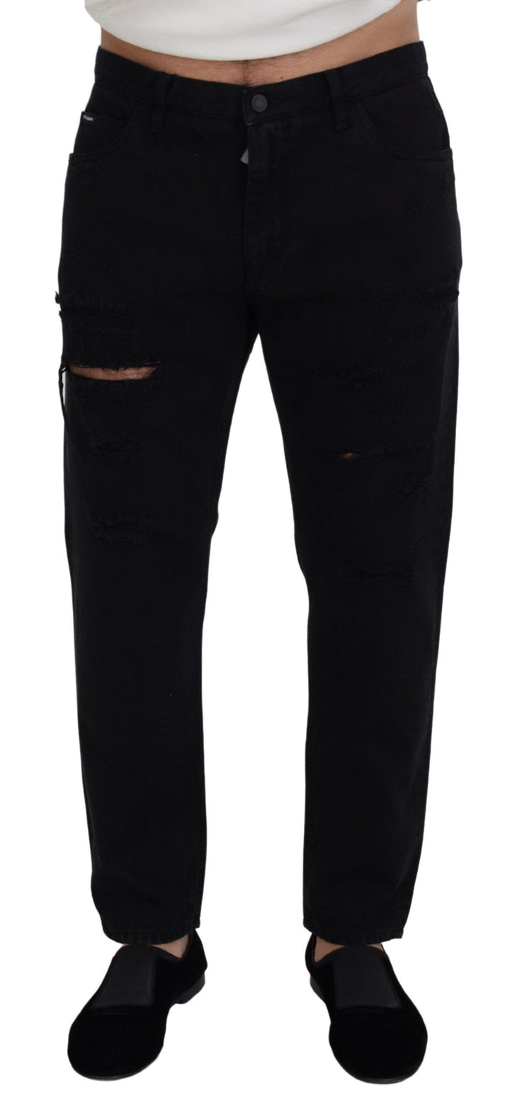 Dolce &amp; Gabbana Black Loose Regular Torn Cotton Jeans