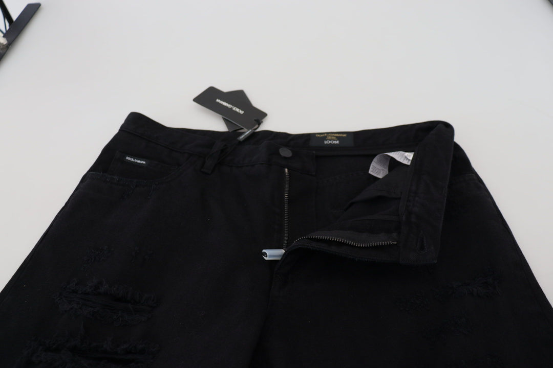 Dolce &amp; Gabbana Black Loose Regular Torn Cotton Jeans