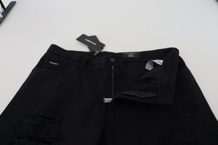 Dolce &amp; Gabbana Black Loose Regular Torn Cotton Jeans