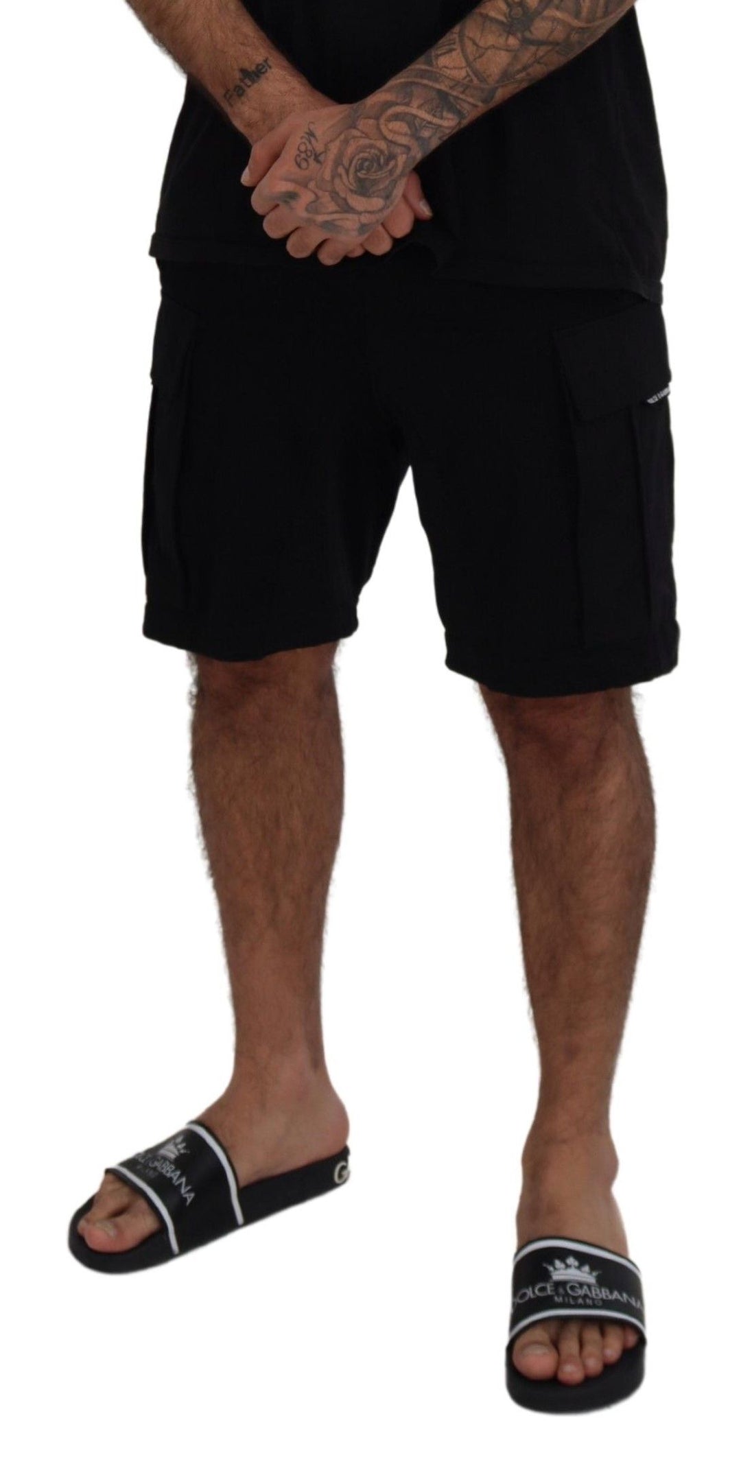 Dolce &amp; Gabbana Black Cotton Bermuda Cargo Shorts