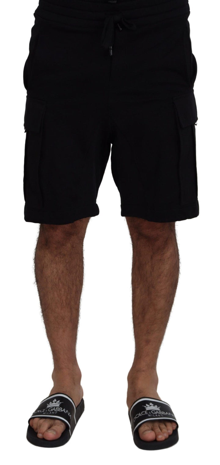 Dolce &amp; Gabbana Black Cotton Bermuda Cargo Shorts