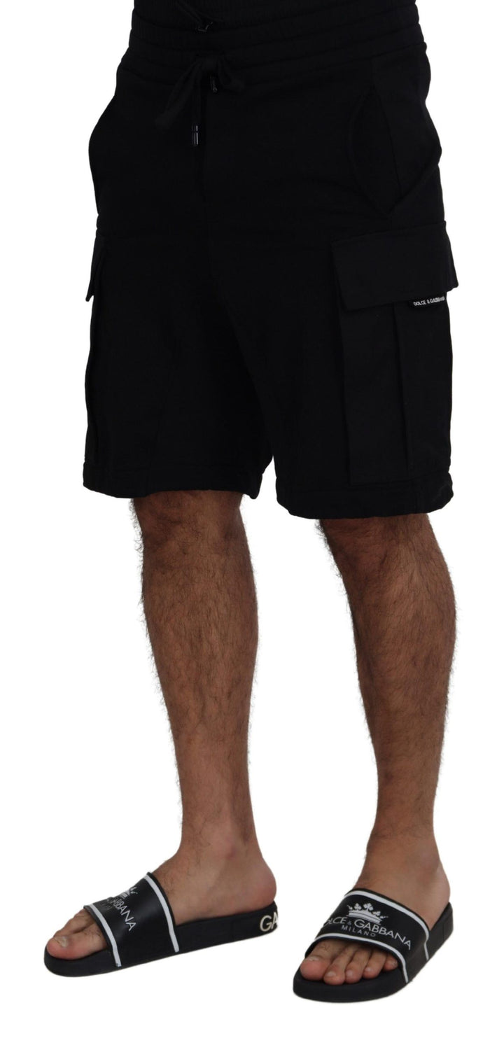 Dolce &amp; Gabbana Black Cotton Bermuda Cargo Shorts