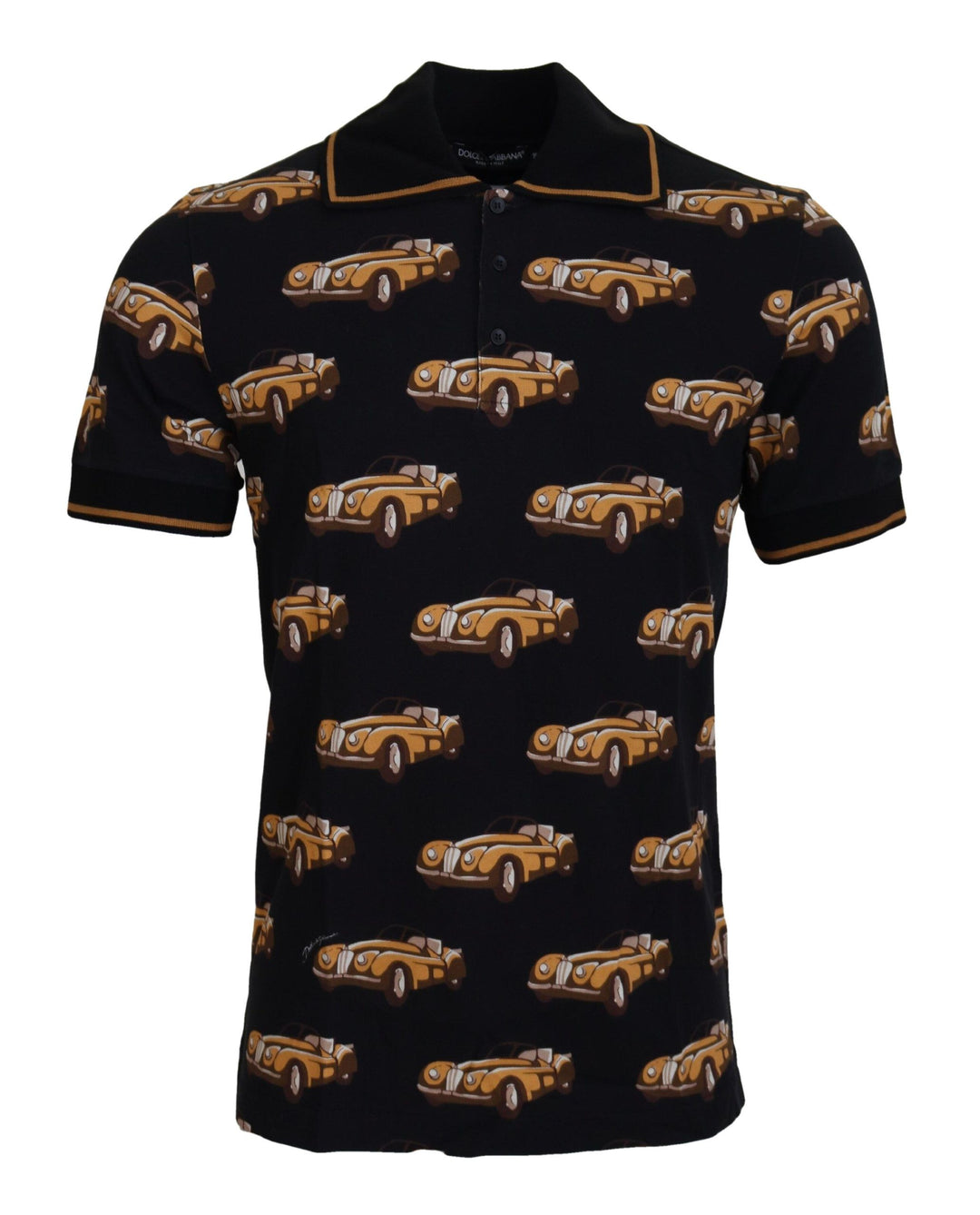 Dolce &amp; Gabbana Black Car Print Short Sleeve Polo T-shirt