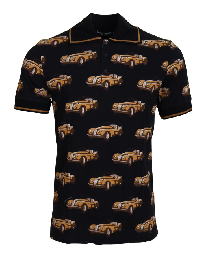 Dolce &amp; Gabbana Black Car Print Short Sleeve Polo T-shirt