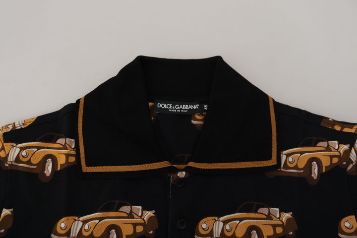 Dolce &amp; Gabbana Black Car Print Short Sleeve Polo T-shirt