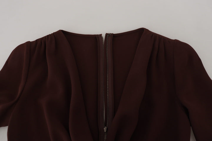 Dolce &amp; Gabbana Brown Wrap Long Sleeve Midi Stretch Dress