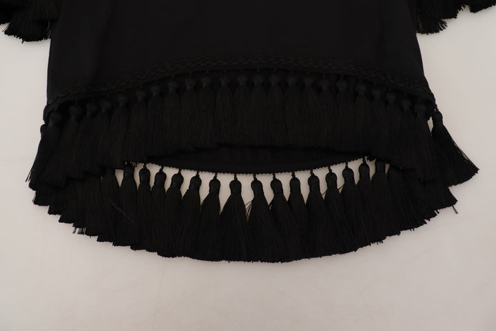 Dolce &amp; Gabbana Black T-shirt Blouse Tassle Cotton Blouse