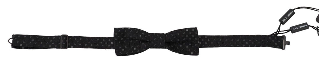 Dolce &amp; Gabbana Black Pattern Silk Adjustable Neck Papillon Bow Tie
