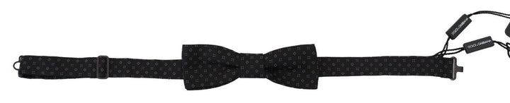 Dolce &amp; Gabbana Black Pattern Silk Adjustable Neck Papillon Bow Tie