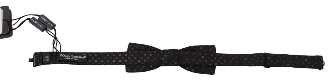 Dolce &amp; Gabbana Black Pattern Silk Adjustable Neck Papillon Bow Tie