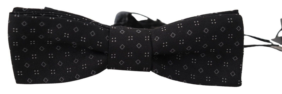 Dolce &amp; Gabbana Black Pattern Silk Adjustable Neck Papillon Bow Tie