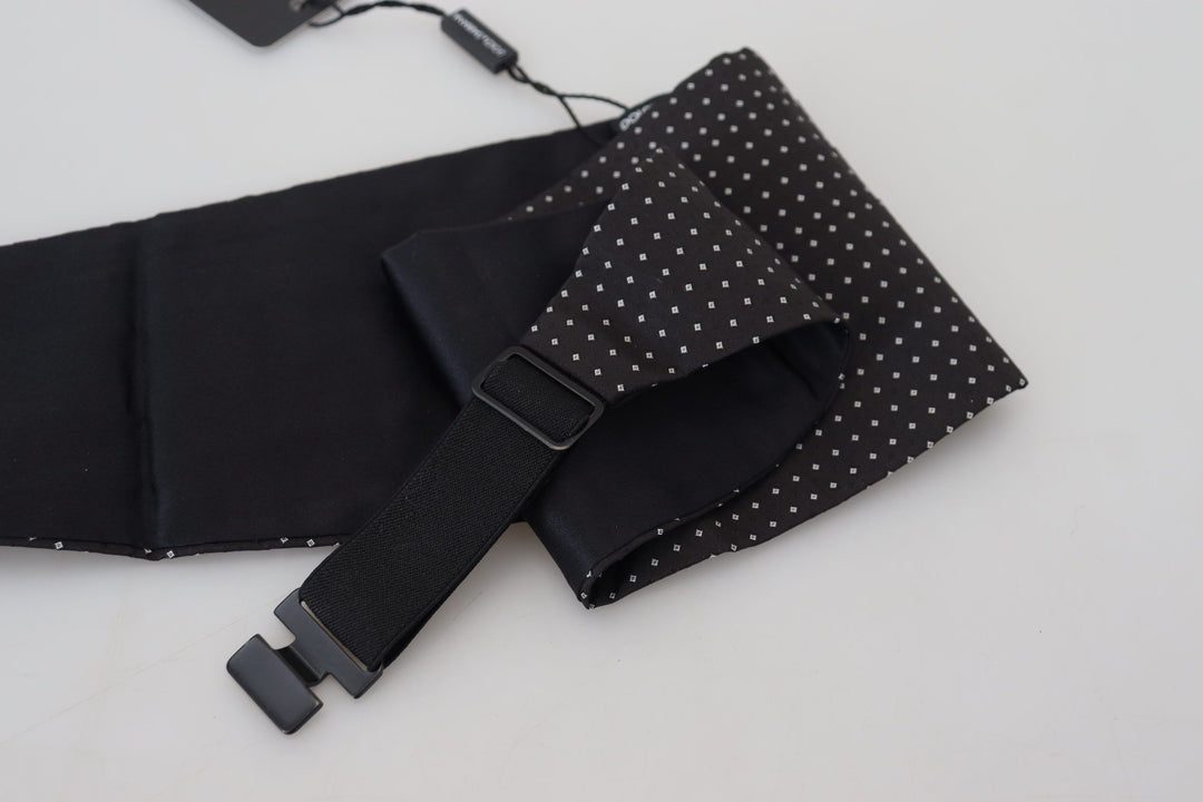 Dolce &amp; Gabbana Black Polka Dot Wide Waist Men Belt Cummerband