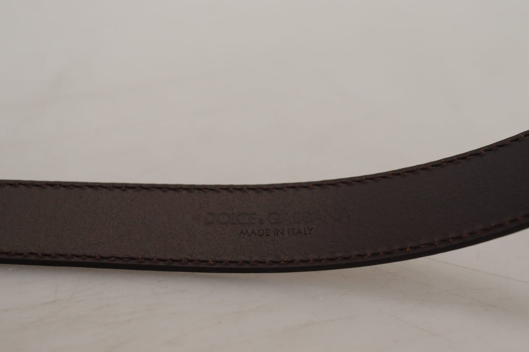 Dolce &amp; Gabbana Gold Leather Silver Square Metal Buckle Belt