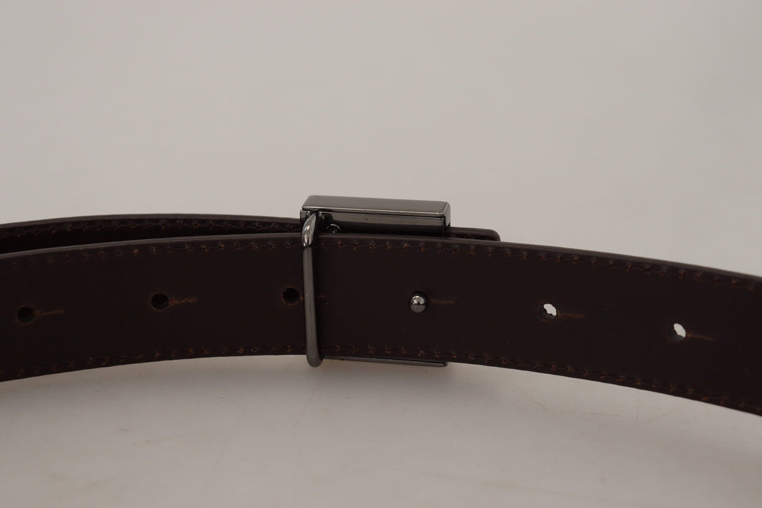 Dolce &amp; Gabbana Gold Leather Silver Square Metal Buckle Belt