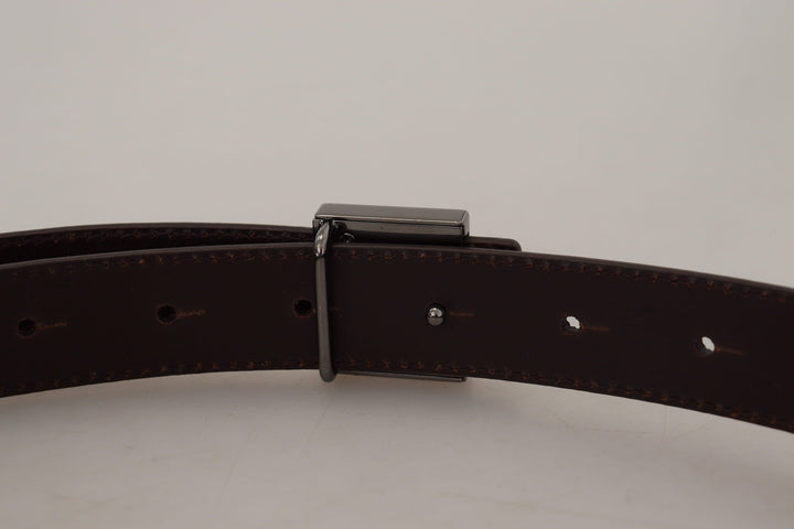 Dolce &amp; Gabbana Gold Leather Silver Square Metal Buckle Belt